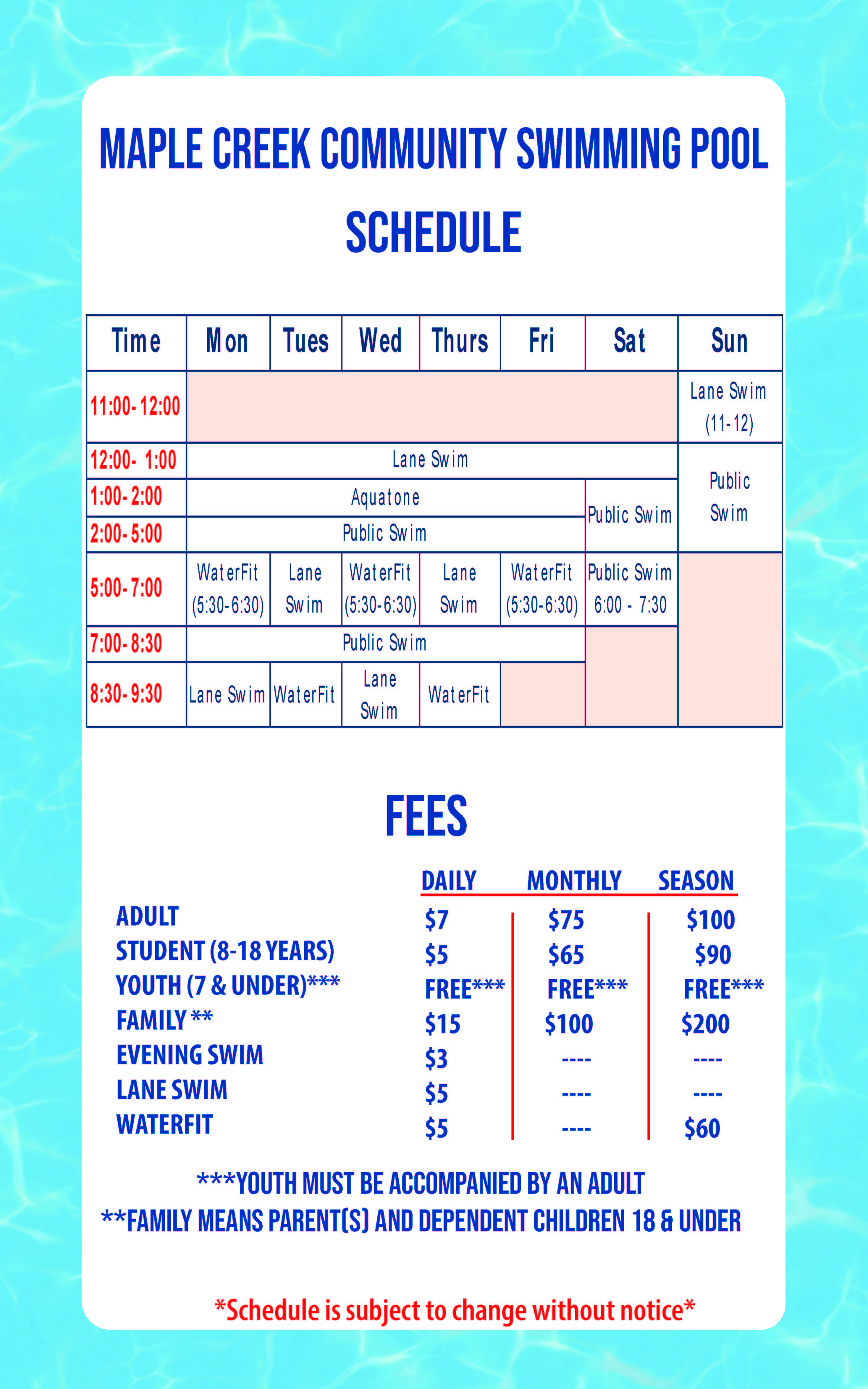 August 2025 Schedule & Fees