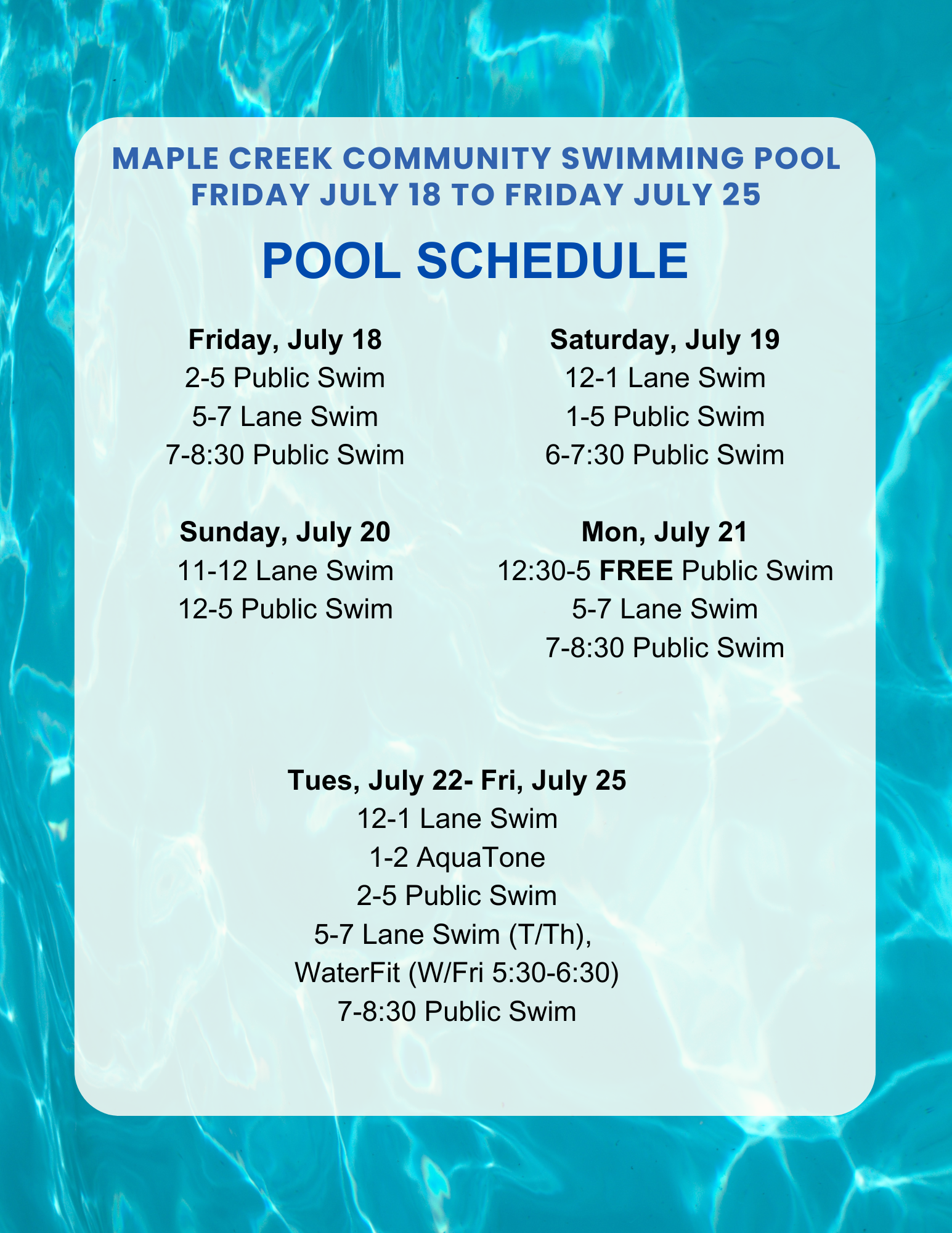 JUly 18-25 Schedule